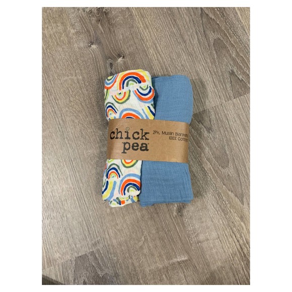 chick pea Other - Chick Pea 2 PK Muslin Blankets 36''x40'' Rainbow print and solid blue